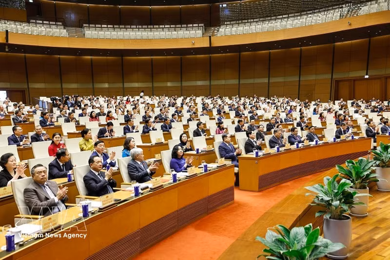 Officials at the conference held in Ha Noi on March 31 to review the election of deputies to the 16th National Assembly and People’s Councils at all levels for the 2026–2031 tenure. (Photo: VNA)