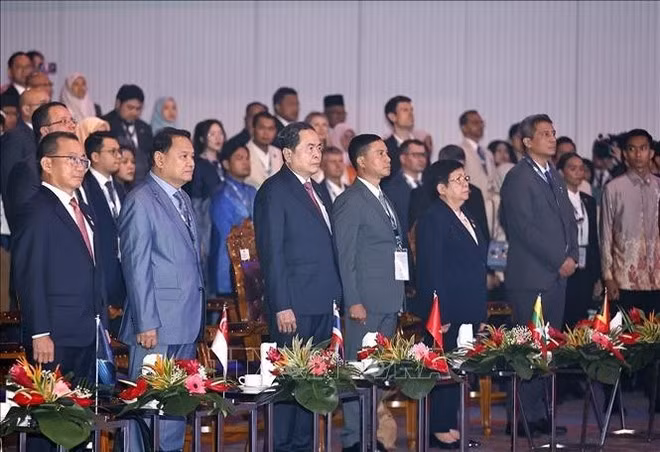 National Assembly Chairman Tran Thanh Man and other delegates at the opening ceremony of the 46th General Assembly of the ASEAN Inter‑Parliamentary Assembly. (Photo: VNA)