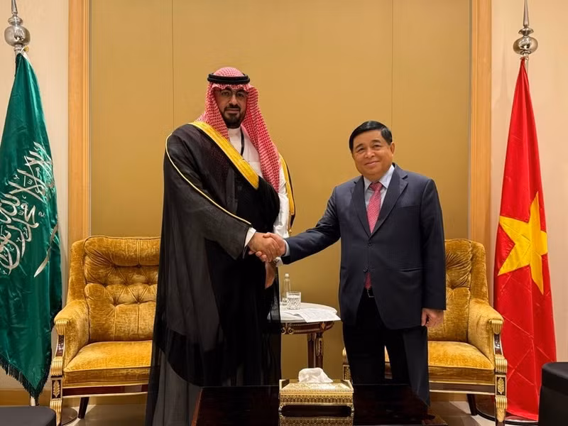 Vietnamese Deputy Prime Minister Nguyen Chi Dung (right) and Saudi Arabian Minister of Economy and Planning Faisal bin Fadhil Al-Ibrahim at their meeting on October 28 (VNA)