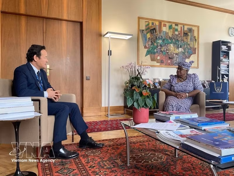 Ambassador and Head of the Vietnamese Mission to the World Trade Organisation (WTO) Mai Phan Dung meets with WTO Director-General Ngozi Okonjo-Iweala on April 10, 2026. (Photo: VNA)