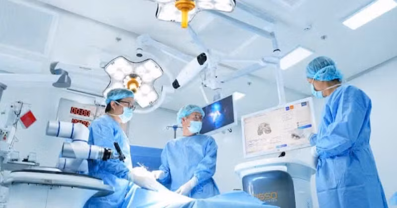 An AI-integrated robotic system with full automation assists doctors in performing knee replacement surgery at Vinmec Can Tho.