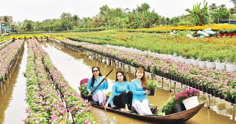 Visitors tour the Sa Dec flower village.