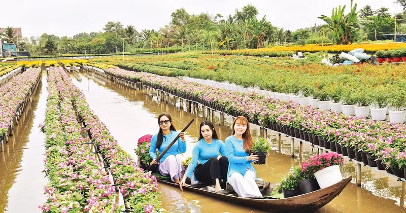 Visitors tour the Sa Dec flower village.