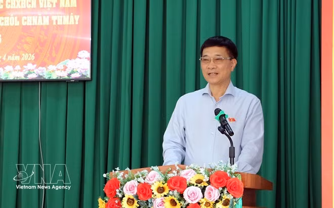 Vice Chairman of the National Assembly Vu Hong Thanh speaks during a visit to Can Tho city, where he extends greetings to the Khmer people on the occasion of the 2026 Chol Chnam Thmay Festival (Photo: VNA)