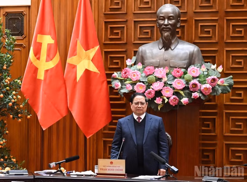 Prime Minister Pham Minh Chinh speaks at the fifth meeting of the Steering Committee for Nuclear Power Plant Construction. (Photo: Nhan Dan)