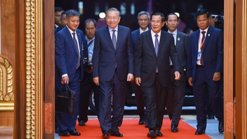 A state banquet was held to welcome General Secretary To Lam and the high-level Vietnamese delegation on their state visit to the Kingdom of Cambodia. (Photo: Duong Giang/VNA)