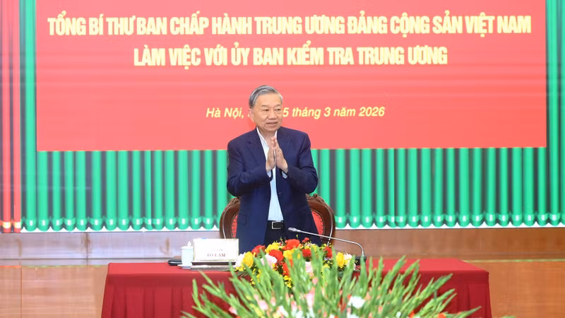 Party General Secretary To Lam speaks at the working session with the Party Central Committee’s Inspection Commission on March 5. (Photo: Nhan Dan)