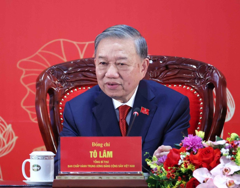 Party General Secretary To Lam at the international press conference to announce the outcomes of the 14th Party Central Committee (Photo: VNA)