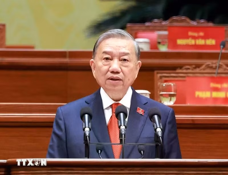 General Secretary of the 14th Party Central Committee To Lam addresses the closing session of the 14th National Party Congress on January 23 afternoon. (Photo: VNA)