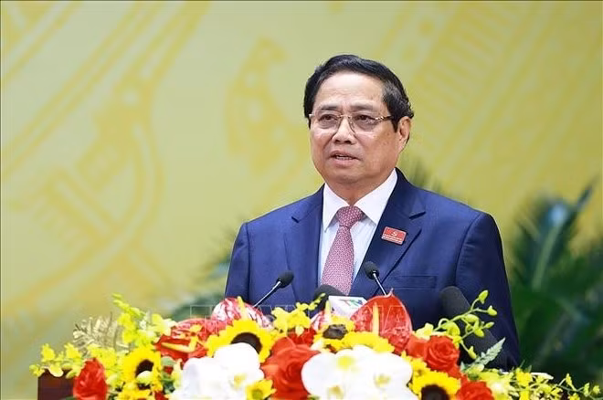 Prime Minister Pham Minh Chinh delivers speech at the 20th Congress of the Thanh Hoa provincial Party Organisation. (Photo: VNA)