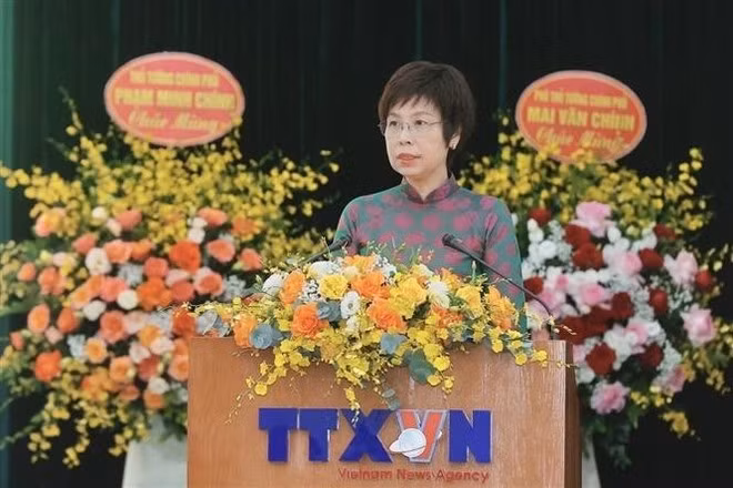 Secretary of the VNA Party Committee and VNA General Director Vu Viet Trang speaks at the congress (Photo: VNA)