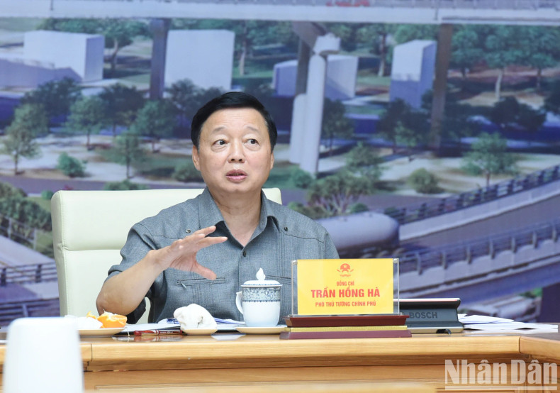 Deputy Prime Minister Tran Hong Ha speaks at the meeting.
