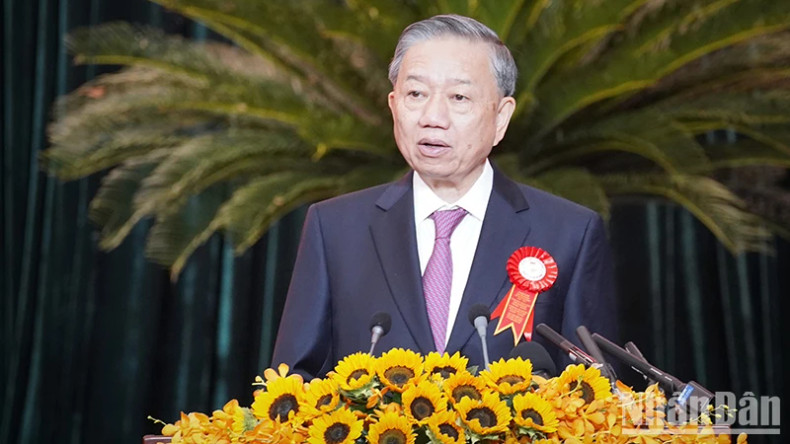 General Secretary and President To Lam delivers a speech. General Secretary and President To Lam delivers a speech.