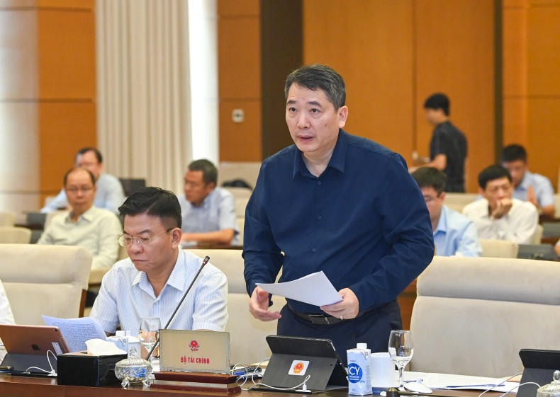 Deputy Minister of Finance Cao Anh Tuan presents a report at the session.
