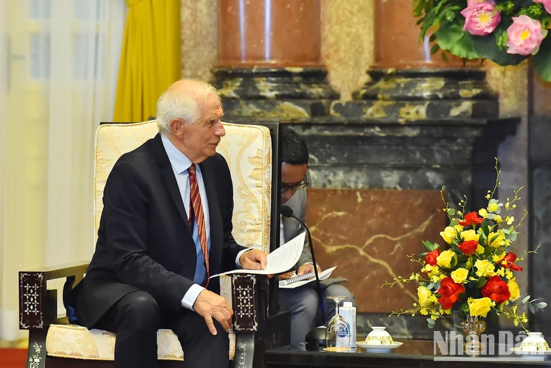 EC’s Vice President Josep Borell Fontelles speaks at the reception.