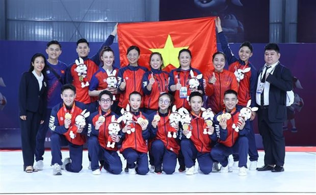 Vietnam Aerobic team win five gold medals at all five events they compete at SEA Games 32. (Photo:VNA) Vietnam Aerobic team win five gold medals at all five events they compete at SEA Games 32. (Photo:VNA)
