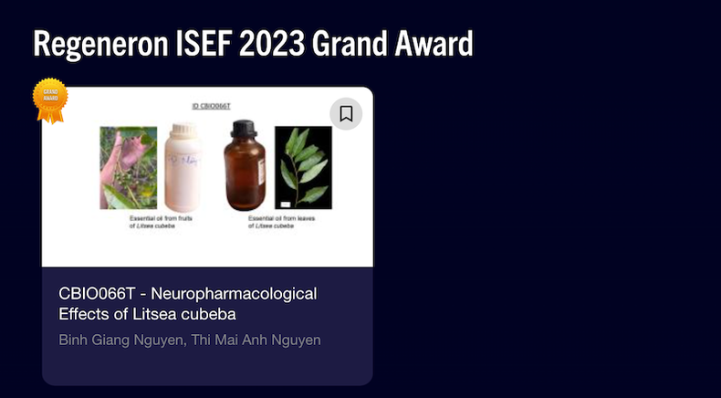 Project of Vietnamese students won the official prize at Regeneron ISEF 2023 Project of Vietnamese students won the official prize at Regeneron ISEF 2023