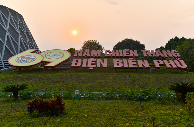 – A panel in celebration of the 69th anniversary of the Dien Bien Phu Victory, outside the Dien Bien Phu Victory Museum.