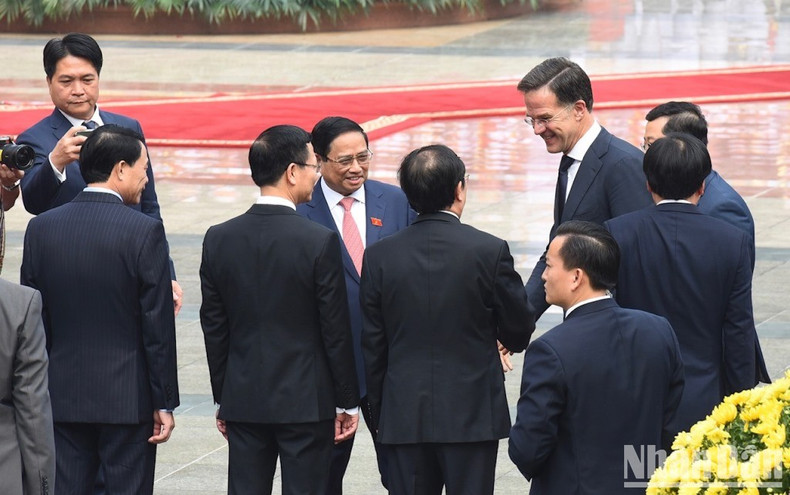 [In Pictures] PM Pham Minh Chinh chairs welcome ceremony for Dutch PM Mark Rutte ảnh 6