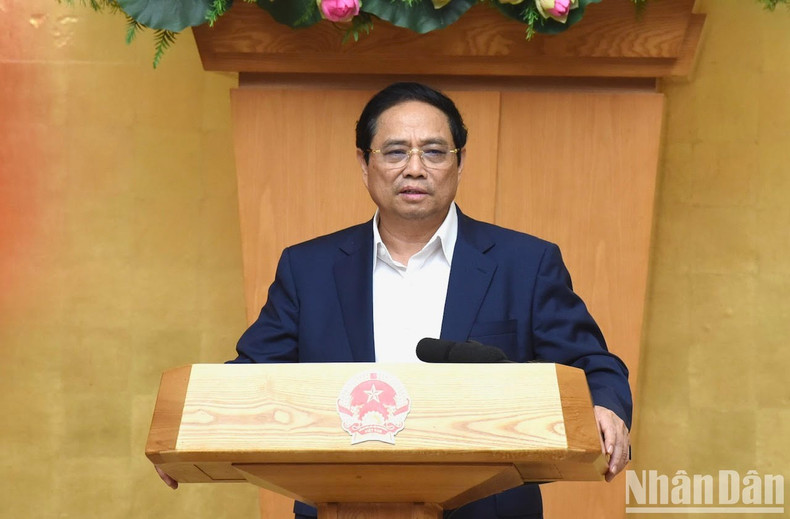 Prime Minister Pham Minh Chinh delivers a speech to conclude the meeting. Prime Minister Pham Minh Chinh delivers a speech to conclude the meeting.