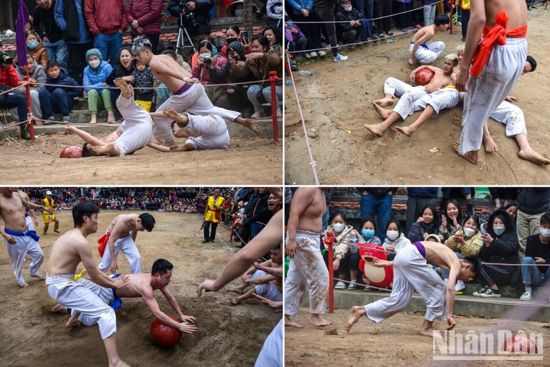 6. Competitors tussle over the ball to inch it towards their team’s hole. 6. Competitors tussle over the ball to inch it towards their team’s hole.