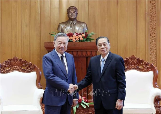 President To Lam (L) and former Party General Secretary and President of Laos Choummaly Sayasone (Photo: VNA) President To Lam (L) and former Party General Secretary and President of Laos Choummaly Sayasone (Photo: VNA)