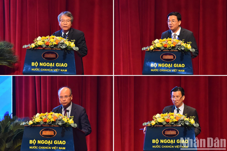 Ambassadors and heads of Vietnamese representative agencies abroad give presentations at the meeting. Ambassadors and heads of Vietnamese representative agencies abroad give presentations at the meeting.