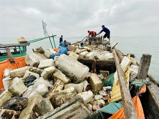 A large number of styrofoam buoys, along with other types of waste, have been cleared from the bay (Photo: VNA) A large number of styrofoam buoys, along with other types of waste, have been cleared from the bay (Photo: VNA)
