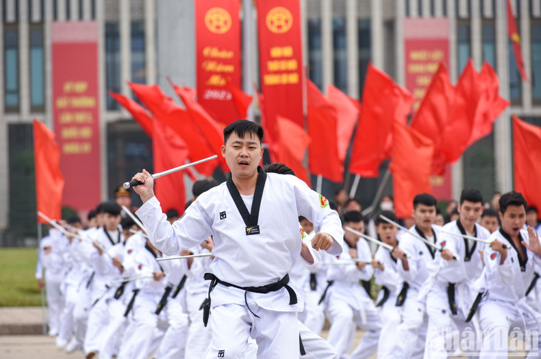 Performing martial arts at the sports festival. Performing martial arts at the sports festival.