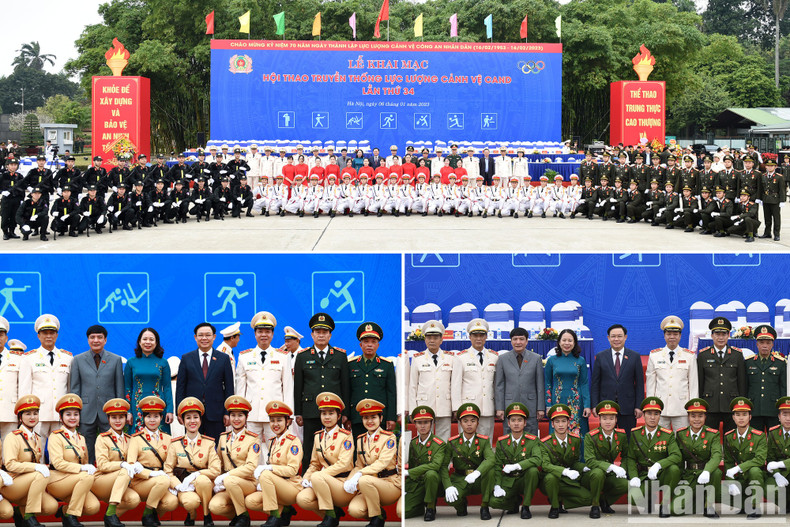 National Assembly Chairman Vuong Dinh Hue; Vice President Vo Thi Anh Xuan; Minister of Public Security General To Lam and delegates took a photo with the forces. National Assembly Chairman Vuong Dinh Hue; Vice President Vo Thi Anh Xuan; Minister of Public Security General To Lam and delegates took a photo with the forces.