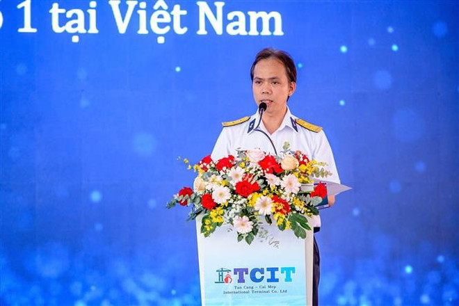 Truong Tan Loc, Chairman of the Members' Council of Tan Cang-Cai Mep International Terminal, speaks at the ceremony (Photo: VNA) Truong Tan Loc, Chairman of the Members' Council of Tan Cang-Cai Mep International Terminal, speaks at the ceremony (Photo: VNA)