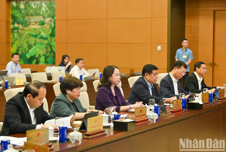 Vice President Vo Thi Anh Xuan, Deputy Prime Minister Nguyen Chi Dung, and other delegates attend the session.