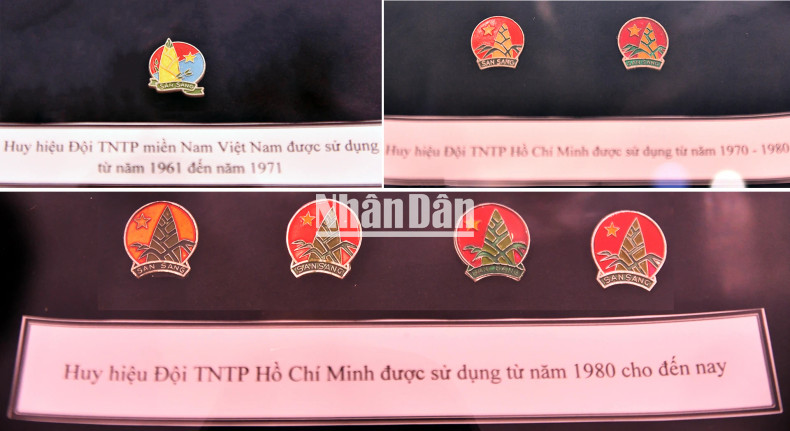 Badges of the Ho Chi Minh Young Pioneer Organisation through the years, including a rare version from southern Viet Nam.