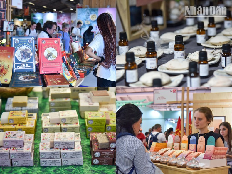 The Vietnamese pavilion draws interest from French and international visitors through cultural showcases and the promotion of crafts, agricultural goods, and other potential exports — part of a vibrant cultural mosaic at the fair.
