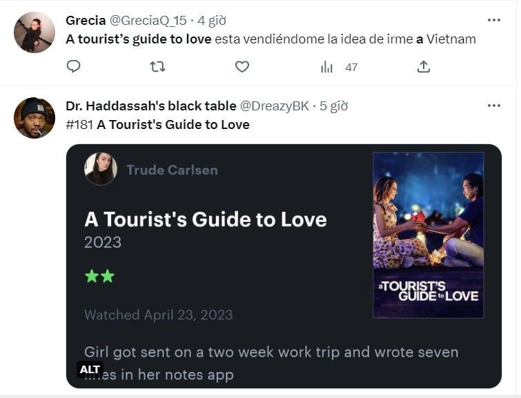 Comment expresses the wish to come to Vietnam after watching the movie. (Twitter screenshot)