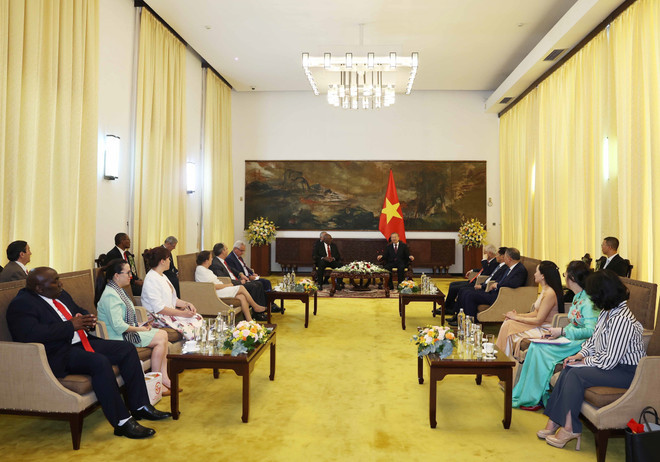 At the meeting between Party General Secretary To Lam and Salvador Valdes Mesa, Politburo member of the Communist Party of Cuba (CPC) and Vice President of Cuba. (Photo: VNA)