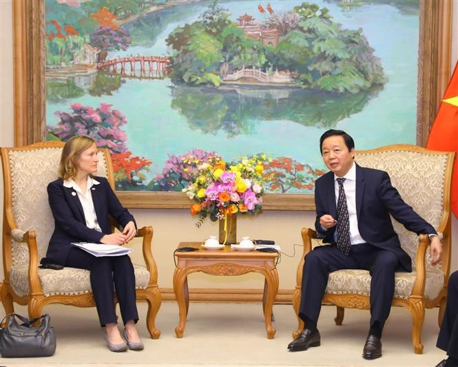 Deputy PM Tran Hong Ha (R) receives Aler Grubbs, Director of USAID in Vietnam (Photo: VNA)