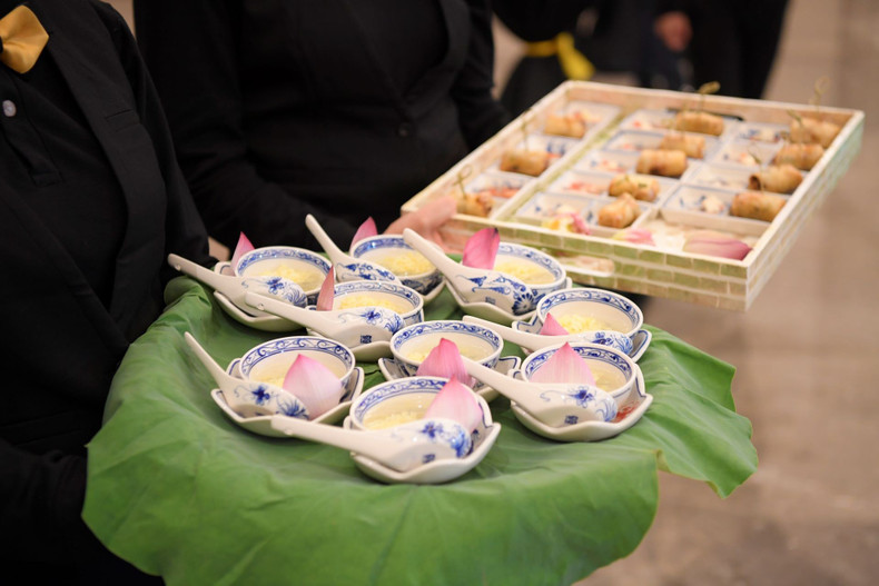 Lotus seed sweet soup and fired spring rolls, two typical Vietnamese dishes, on offer to participants at the event.