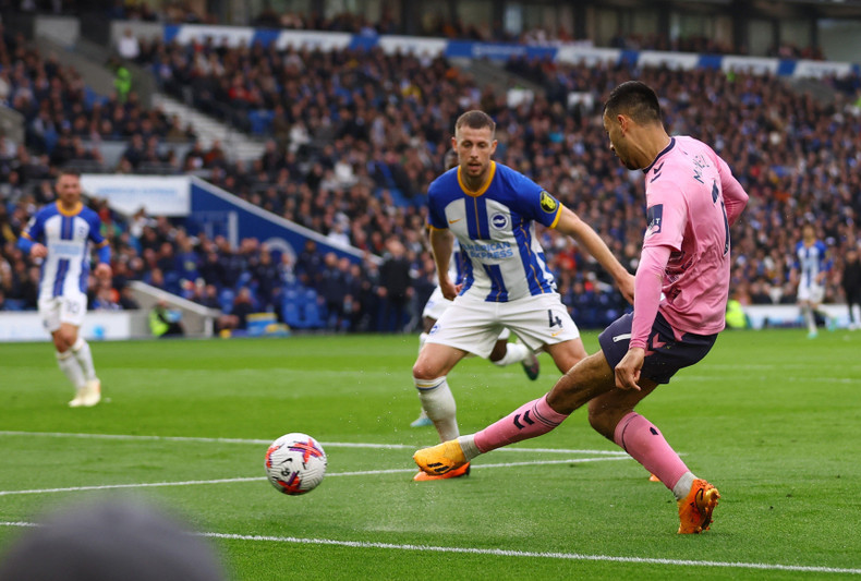 Everton's Dwight McNeil in action before Brighton & Hove Albion's Jason Steele scores an own goal and Everton's third - Premier League - Brighton & Hove Albion v Everton - The American Express Community Stadium, Brighton, the UK - May 8, 2023. (Photo: Action Images via Reuters) Everton's Dwight McNeil in action before Brighton & Hove Albion's Jason Steele scores an own goal and Everton's third - Premier League - Brighton & Hove Albion v Everton - The American Express Community Stadium, Brighton, the UK - May 8, 2023. (Photo: Action Images via Reuters)