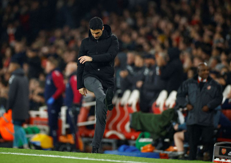 Arsenal manager Mikel Arteta reacts after Southampton's Duje Caleta-Car scores their third goal - Premier League - Arsenal v Southampton - Emirates Stadium, London, the UK - April 21, 2023. (Photo: Action Images via Reuters)