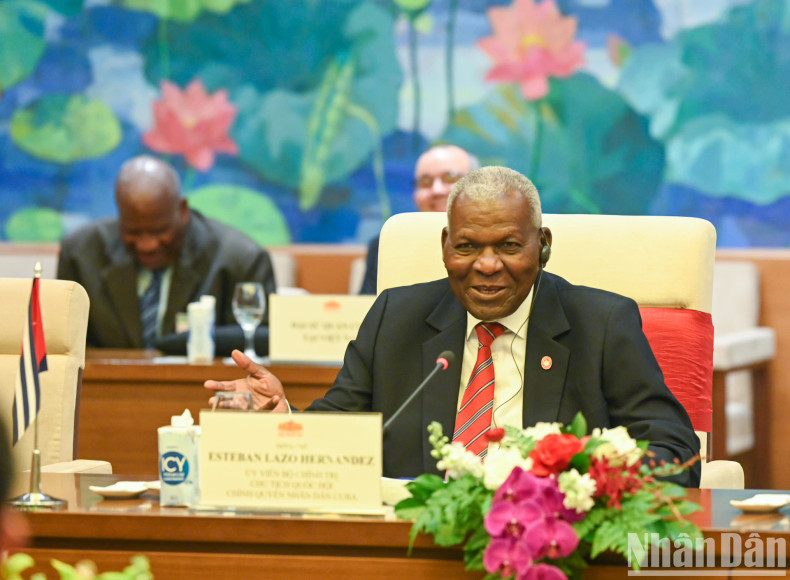 President of the National Assembly of People’s Power of Cuba Esteban Lazo Hernandez speaks at the talks.