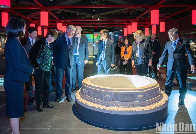 President of the French Senate Gérard Larcher visits the exhibition space of the National Assembly (NA) House’s two basement levels.