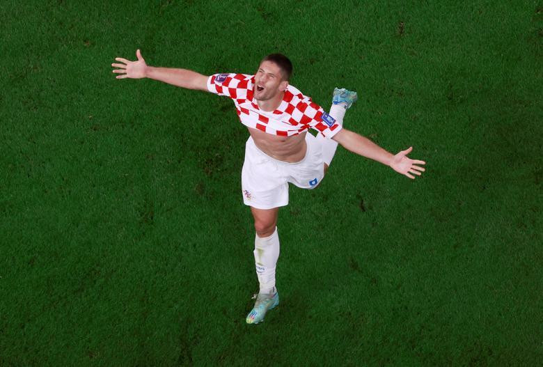 Croatia's Andrej Kramaric celebrates scoring their third goal against Canada. REUTERS/Peter Cziborra