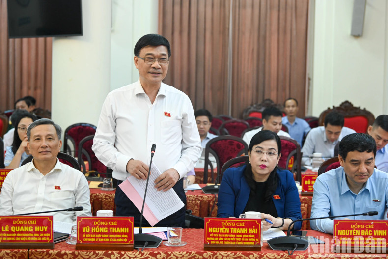 Chairman of the National Assembly's Economic Committee Vu Hong Thanh speaks at the meeting.