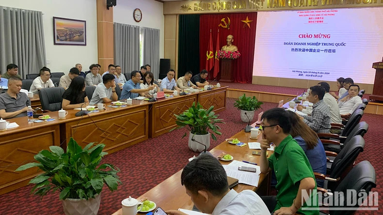 Chinese enterprises learn about investment opportunities in manufacturing for wind power and renewable energy in Hai Phong.