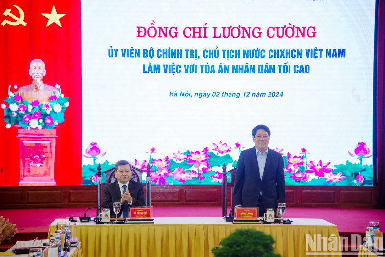 President Luong Cuong at the working session. President Luong Cuong at the working session.