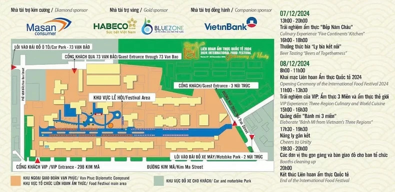 Event map and schedule of activities of the 2024 International Food Festival.