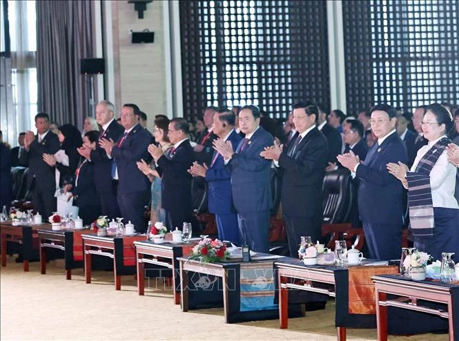 National Assembly Chairman Tran Thanh Man and delegates attending the opening session of the 45th General Assembly of the ASEAN Inter-Parliamentary Assembly (AIPA-45). (Thong Nhat - VNA)