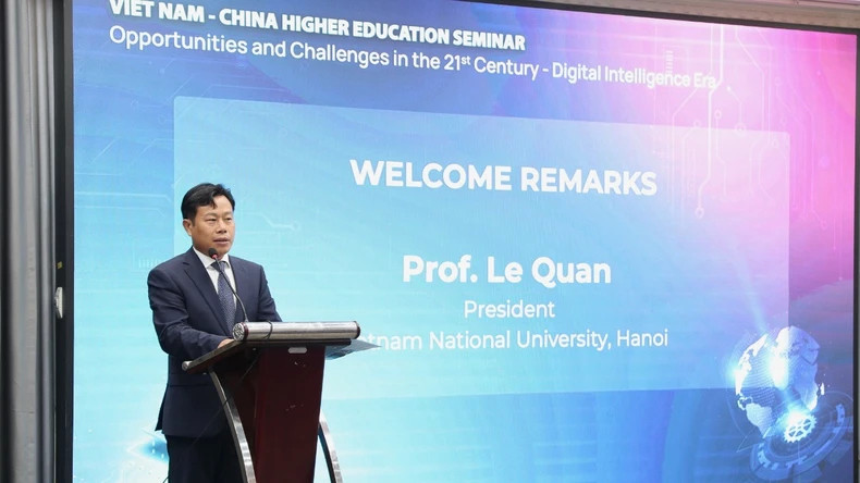 Le Quan, Director of Vietnam National University in Hanoi, speaks at the workshop. Le Quan, Director of Vietnam National University in Hanoi, speaks at the workshop.