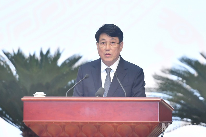 Standing member of the Party Central Committee's Secretariat Luong Cuong speaking at the meeting Standing member of the Party Central Committee's Secretariat Luong Cuong speaking at the meeting